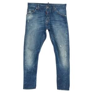 Dsquared2 Blue Distressed Denim Light Wash Tapered Jeans S