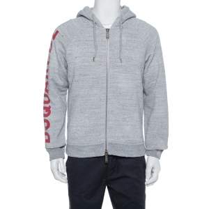 Dsquared2 Grey Cotton Logo Printed Distressed Hoodie Sweatshirt S