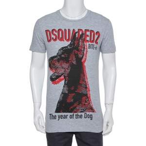 Dsquared2 Grey Cotton The Year of The Dog Print Long Cool Fit T-Shirt S