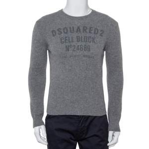 Dsquared2 Grey Wool Cell Block Printed Crewneck Sweater S