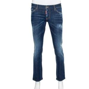 Dsquared2 Navy Blue Medium Wash Denim Distressed Jeans L