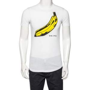 Dsquared2 White Cotton Banana Printed Distressed Crewneck T-Shirt M 