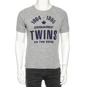 Dsquared2 Grey Ribbed Knit Printed Detail T-Shirt S