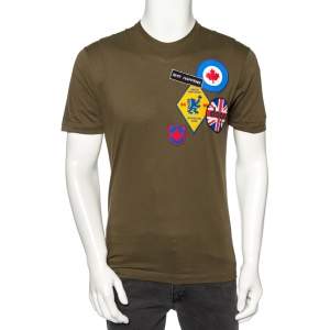 Dsquared2 Olive Green Cotton Patched Round Neck T-Shirt M