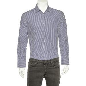 Dsquared2 Navy Blue & White Striped Cotton Button Front Shirt XL 