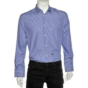 Dsquared2 Blue Striped Cotton Button Front Shirt L