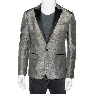 Dsquared2 Metallic Lurex Satin Trim Detailed Single Breasted Blazer L
