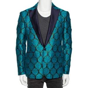 Dsquared2 Blue Jacquard & Silk Trimmed Single Breasted Blazer L 