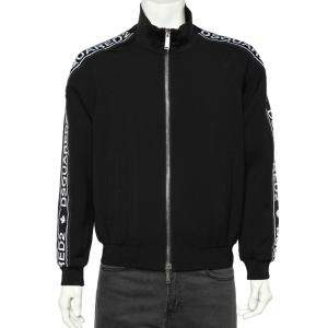 Dsquared2 Black Wool Logo Band Detail Zip Front Jacket L