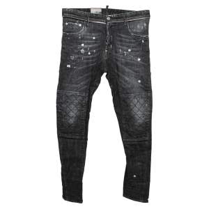 Dsquared2 Black Paint Detail Denim Distressed Tidy Biker Jeans M