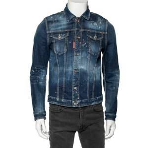Dsquared2 Blue Printed Distressed Denim Classic Jean Jacket L