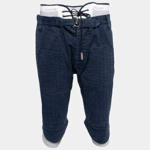 Dsquared2 Navy Blue Cotton & Rib Knit Inset Shorts M