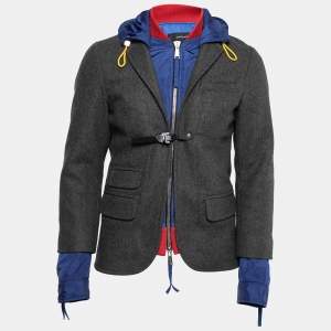 Dsquared2 Grey Wool & Synthetic Buckle Detail Hooded Jacket XS