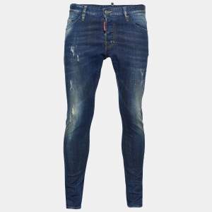 Dsquared2 Indigo Distressed Denim Paint Splatter Twist Jeans Waist L