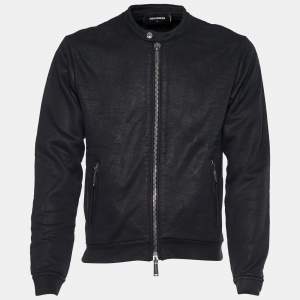 Dsquared2 Black Cotton Knit Foil Print Zip Front Bomber Jacket L