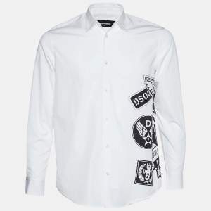 Dsquared2 White Cotton Logo Print Button Front Shirt XS