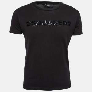 Dsquared2 Black Stretch Cotton Logo Embellished Short Sleeve T-Shirt S
