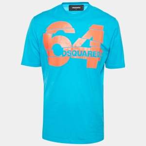 Dsquared2 Bright Blue Cotton Logo Print Crewneck T-Shirt L