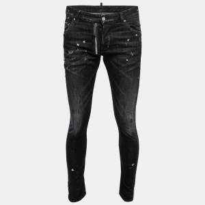 Dsquared2 Black Denim Distressed-Effect Skinny Slim Fit Jeans M Waist 34"