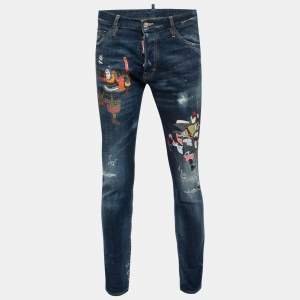 Dsquared2 Blue Distressed Denim Samurai Printed Jeans M Waist 33"