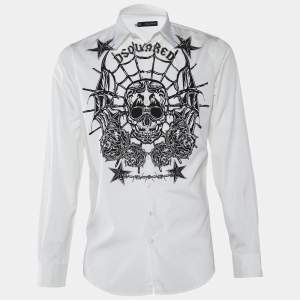 Dsquared2 White Skull Stars Texture Printed Cotton Button Front Shirt XL