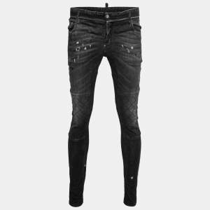 Dsquared2 Dark Grey Distressed Painted Denim Slim Fit Jeans M Waist 33"