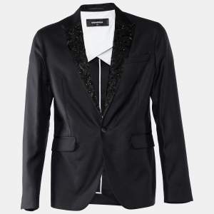 Dsquared2 Black Wool & Silk Embellished Lapel Detail Tuxedo Jacket XL