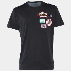 Dsquared2 Black Cotton Knit Applique Detail T-Shirt XXL