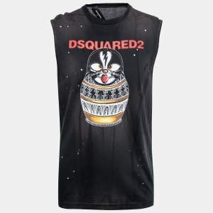 Dsquared2 Black Distressed Effect Kiss Print Cotton Sleeveless T-Shirt M