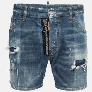 DSquared2 Blue Distressed Paint Splattered Denim Shorts M Waist 33"