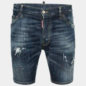 DSquared2 Blue Distressed Paint Splattered Denim Shorts M Waist 33"