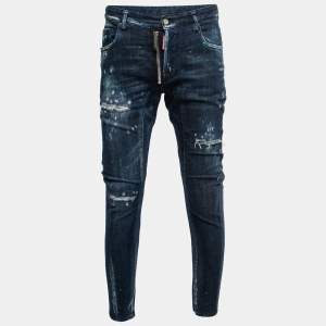 Dsquared2 Blue Distressed Paint Splattered Denim Biker Jeans S Waist 32"
