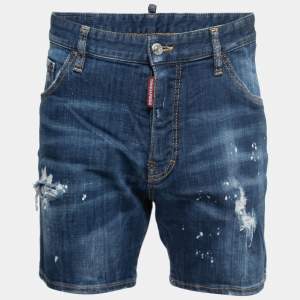 Dsquared2 Blue Faded Effect Denim Splattered Shorts XL Waist 34"