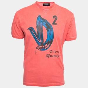 Dsquared2 Pink Logo Print Cotton New Dean Fit T-Shirt L