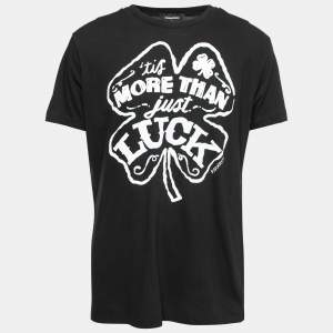 Dsquared2 Black Luck Print Cotton Cigarette Fit T-Shirt L
