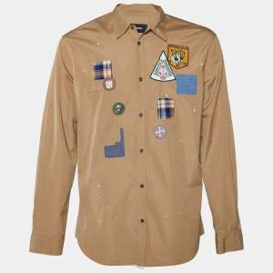 Dsquared2 Brown Cotton Applique Detail Button Front Shirt XL