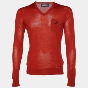 Dsquared2 Brick Orange Wool Knit V-Neck Pullover M