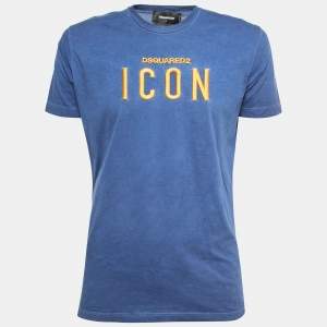 Dsquared2 Blue Logo Embroidered Cotton Crew Neck Half Sleeve T-Shirt L