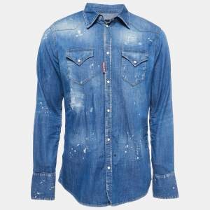 Dsquared2 Blue Washed & Distressed Denim Button Front Shirt L