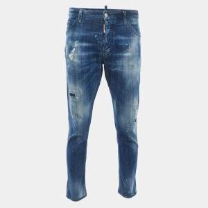 Dsquared2 Blue Distressed & Washed Denim Buttoned Jeans L Waist 36"