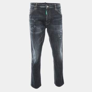 Dsquared2 Dark Grey Distressed Denim Buttoned Jeans XXL Waist 38"
