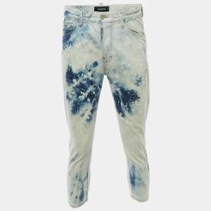 Dsquared2 Blue Patterned Denim Elasticized Waist Buttoned Jeans XS Waist 32"
