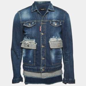 Dsquared2 Blue Distressed Denim Button Front Jacket M