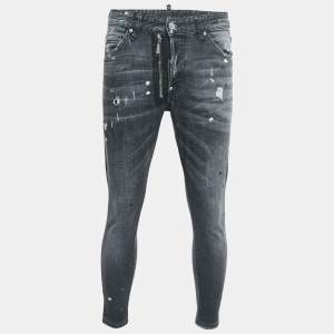 Dsquared2 Grey Distressed Ripped Denim Slim Jeans L Waist 33"