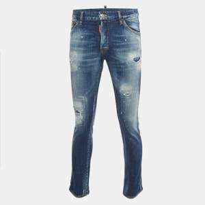 Dsquared2 Blue Distressed Ripped Denim Buttoned Jeans M Waist 34"