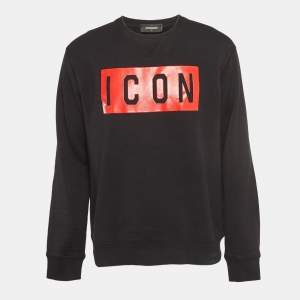 Dsquared2 Black Icon Print Cotton Crew Neck Sweatshirt L
