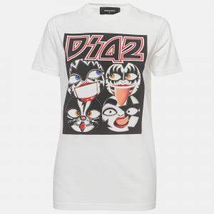 Dsquared2 White Kiss Band Print Cotton Half Sleeve T-Shirt M