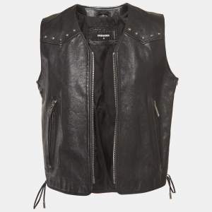 Dsquared2 Black Studded Leather Lace-Up Vest XL