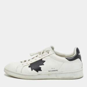 Dsquared2 White/Black Leather Lace Up Sneakers Size 44