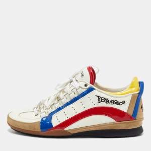 Dsquared2 White/Tricolor Leather and Patent Low Top Sneakers Size 43
